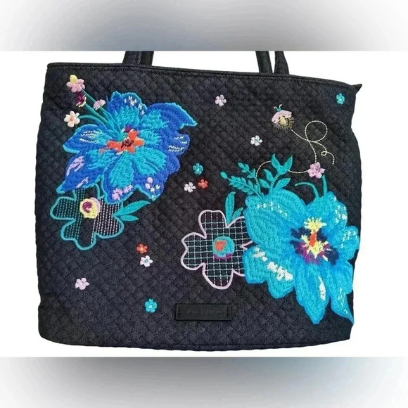 Vera Bradley Iconic Vera Tote Denim Navy Flowers - Picture 3 of 12